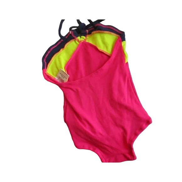 1980's GIRLS 3X Vintage Swimsuit NYLON STRETCH COLORBLOCK 1 Piece swim suit NEW - Picture 3 of 4